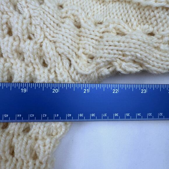 John Molloy Men's LRG Ivory Irish Wool Cable Knit Crew Neck Fisherman Sweater - Picture 6 of 7